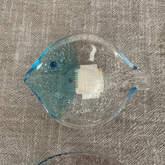 Set Of Aqua Blue & Clear Textured Art Glass Fish Plates By Zodax Vintage New! - Picture 4 of 6